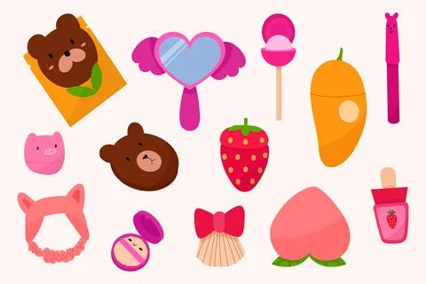 Vector set of various korean cosmetics. Stock Illustration