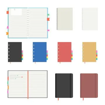 Vector set of various notebook and planner icons in flat style for office Stock Illustration