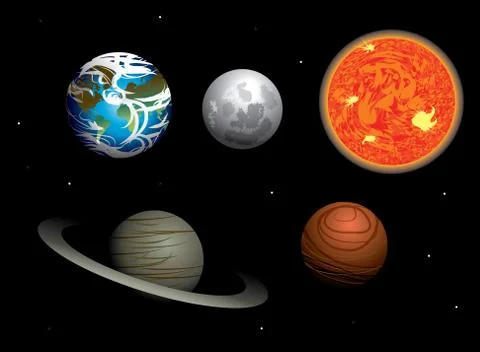 Vector set of various planets in the Solar System Stock Illustration