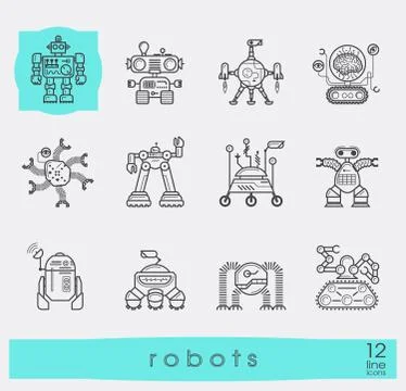 Vector set of various types of robots. Stock Illustration