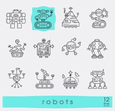 Vector set of various types of robots. Stock Illustration