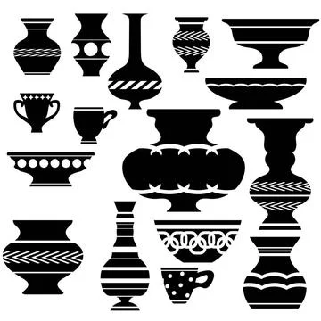 Vector Set of Vases Silhouettes Vector Set of Vases Silhouettes Isolated o... Foto stock