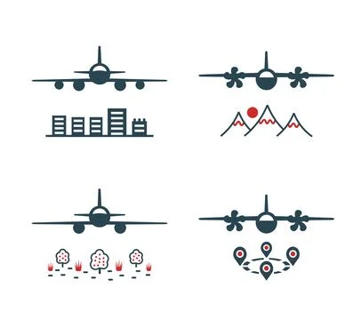 Vector set of vector icons of airplanes. Stock Illustration