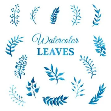 Vector set of vector watercolour leaves. Stock Illustration