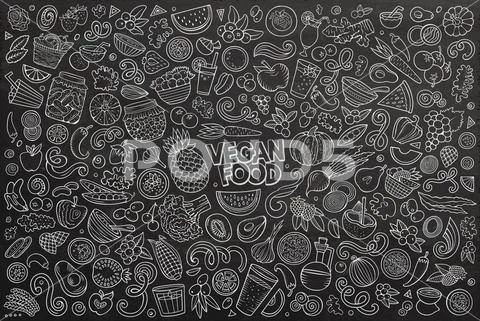 Vector set of Vegan food objects and symbols Stock Illustration