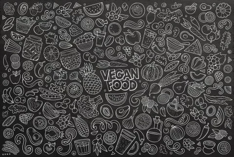 Vector set of Vegan food objects and symbols 스톡 일러스트