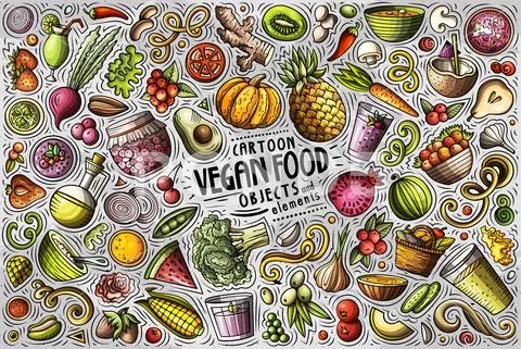 Vector set of Vegan food theme items, objects and symbols Stock Illustration