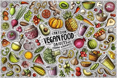 Vector set of Vegan food theme items, objects and symbols Stock Illustration