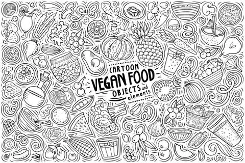 Vector set of Vegan food theme items, objects and symbols Ilustração Stock