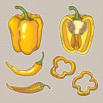 Vector set with vegetables: peppers isolated on white Stock Illustration