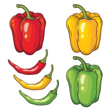 Vector set with vegetables: peppers isolated on white Stock Illustration