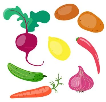 Vector set of vegetables on white background Stock Illustration