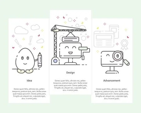 Vector set of vertical banners with Idea, Design, Advancement concept Stock Illustration