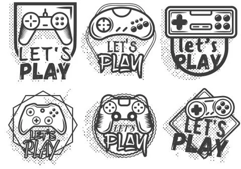 Vector set of video game play joystick in vintage style. Gaming concept Stock Illustration