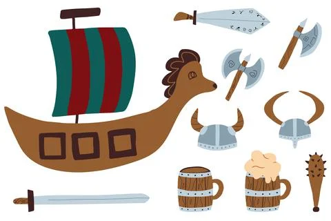 Vector set of viking accessories. Stock Illustration