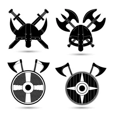 Vector set of  viking icons isolated on white background Stock Illustration