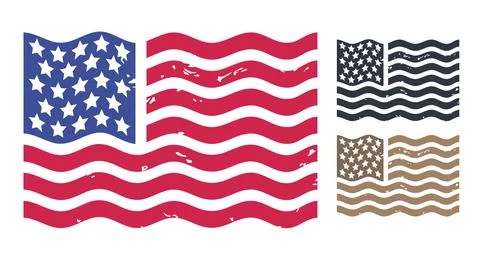 Vector set of vintage American flags. Vintage vector set of USA flags in re.. Stock Illustration