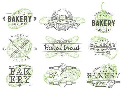 Vector set of vintage bakery badges labels logos Stock Illustration