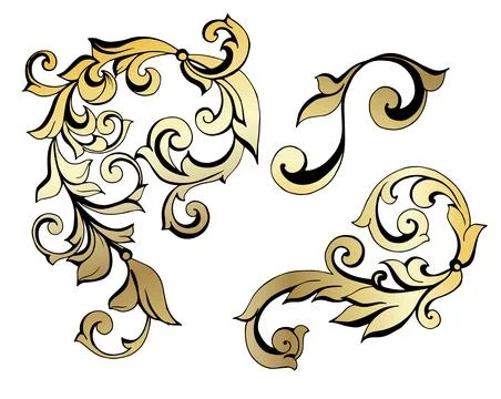Vector set of vintage baroque corners and dividers.Border,angle,antique acanthus Stock Illustration