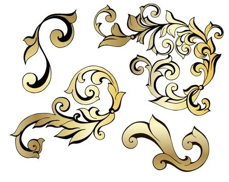 Vector set of vintage baroque corners and dividers.Border,angle,antique acanthus Illustrazione stock