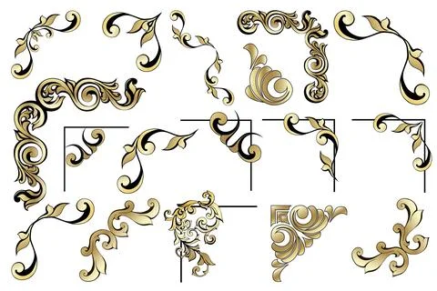Vector set of vintage baroque corners and dividers. Stock Illustration