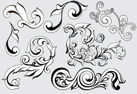 Vector set of vintage baroque corners and dividers.Border,angle,antique acanthus Illustrazione stock
