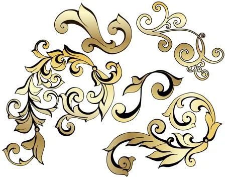 Vector set of vintage baroque corners and dividers.Border,angle,antique acanthus Stock Illustration