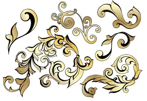 Vector set of vintage baroque corners and dividers.Border,angle,antique acanthus Illustrazione stock