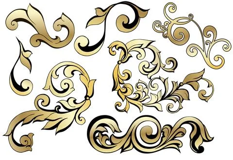 Vector set of vintage baroque corners and dividers.Border,angle,antique acanthus Stock Illustration