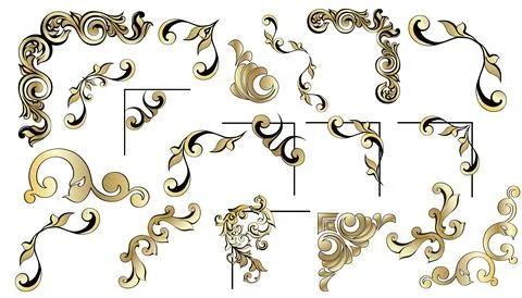 Vector set of vintage baroque corners and dividers. Stock Illustration