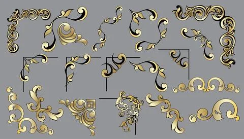 Vector set of vintage baroque corners and dividers. Stock Illustration