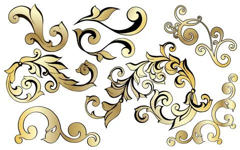 Vector set of vintage baroque corners and dividers.Border,angle,antique acanthus Stock Illustration