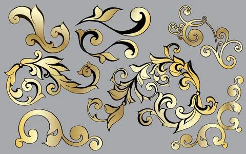 Vector set of vintage baroque corners and dividers.Border,angle,antique acanthus Stock Illustration