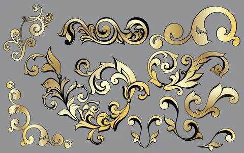 Vector set of vintage baroque corners and dividers.Border,angle,antique acanthus Stock Illustration