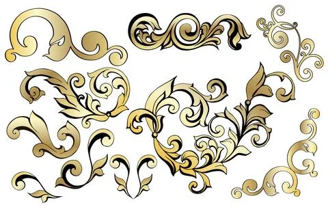Vector set of vintage baroque corners and dividers.Border,angle,antique acanthus Illustrazione stock