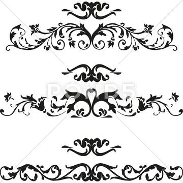 Vector set of vintage black ornaments flourishes floral elements on white Stock Illustration