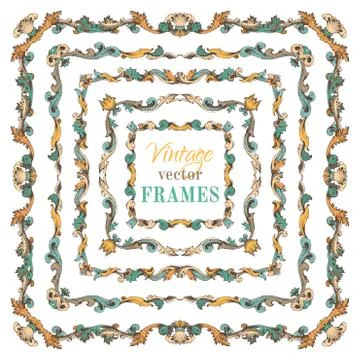 Vector set of vintage border frames. Stock Illustration