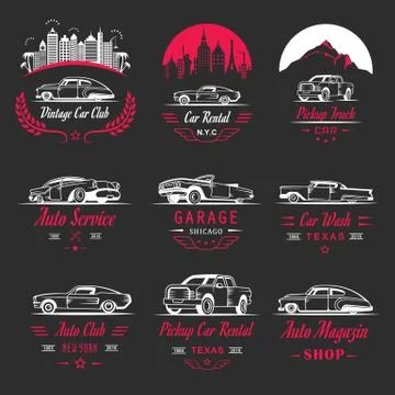 Vector Set of Vintage Car Badges and Sign Stock Illustration