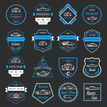 Vector Set of Vintage Car Badges and Sign Stock Illustration