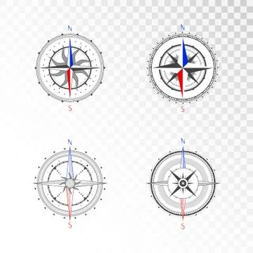 Vector set of vintage compasses or marine wind roses. Stock Illustration