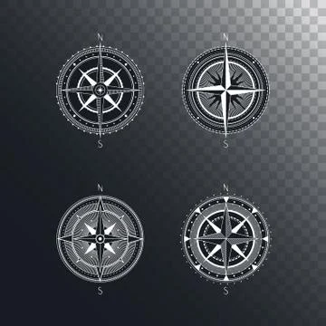 Vector set of vintage compasses or marine wind roses. Stock Illustration