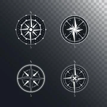 Vector set of vintage compasses or marine wind roses.  Stock Illustration