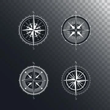 Vector set of vintage compasses or marine wind roses. Stock Illustration