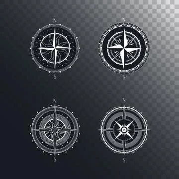 Vector set of vintage compasses or marine wind roses. Stock Illustration
