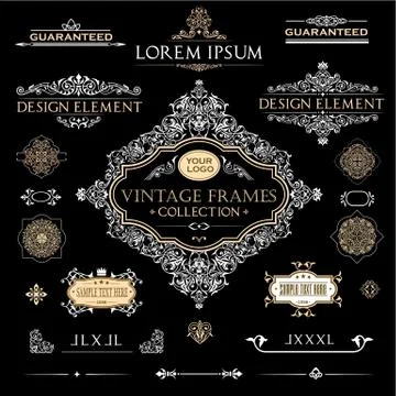 Vector set of vintage frames and design elements Stock Illustration