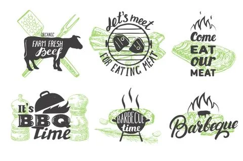 Vector set of vintage grill emblems, logos and labels Stock Illustration