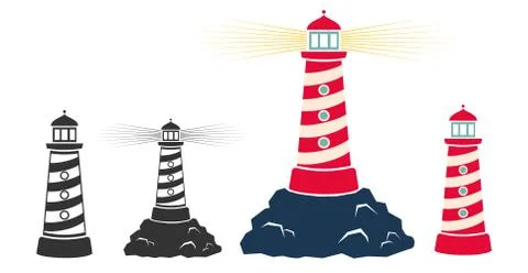 Vector set vintage icons of a lighthouse Stock Illustration