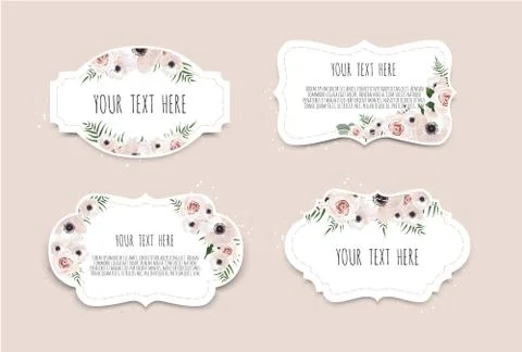 Vector set. Vintage labels with flowers. Frame border with copy space Stock Illustration