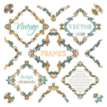 Vector set of vintage ornate frames. Stock Illustration