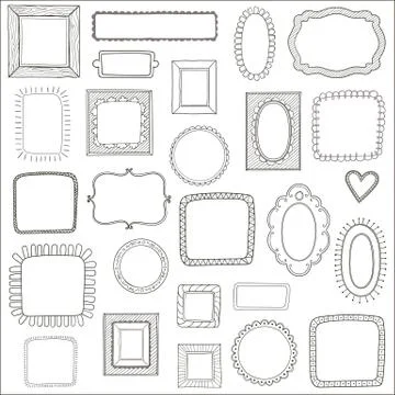 Vector set of vintage photo frames, hand drawn doodle style, antique ornamental Illustrazione stock